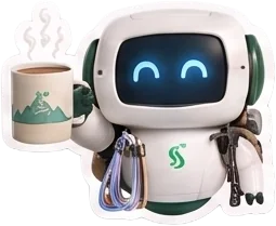 Sherpa mascot holding a coffee mug
